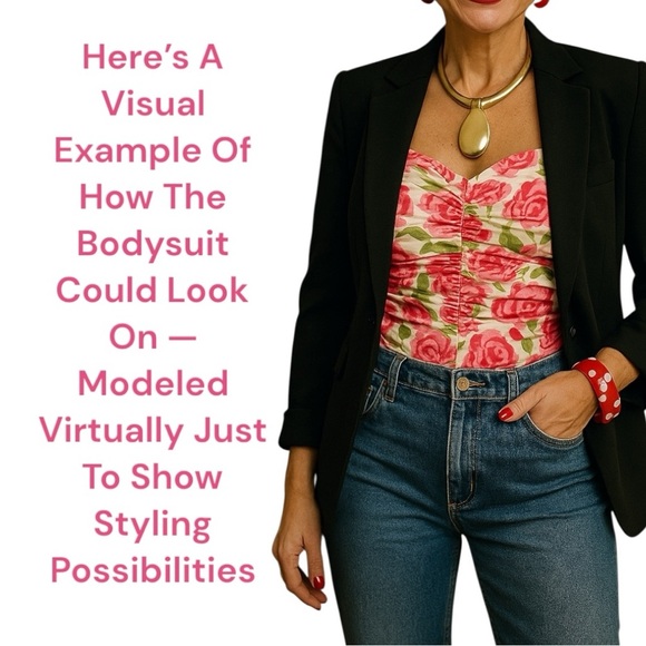 Zara Ruched Floral Strapless Bodysuit Pink Rose Print Cottagecore Y2K Coquette - Picture 14 of 16